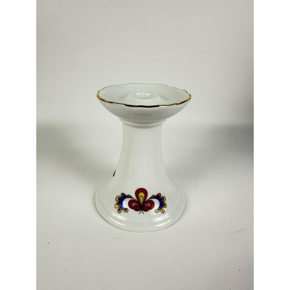 Porsgrund Farmers Rose Small Candlestick 4.5" Norway Scalloped Gold Trim
